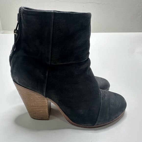 $500 Rag & Bone Classic Newbury Bootie Black Suede Leather 37 Sz 6.5/7 CELEBS!! - Picture 1 of 16
